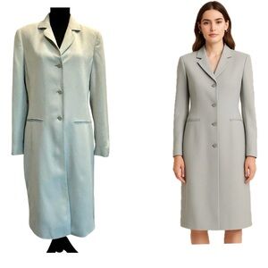 Liz Claiborne Collection light gray duster midi dress coat 8 button front classy